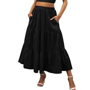 Women’s Flowy Tiered Maxi Skirt in Black - Perfect for Casual Summer Outings